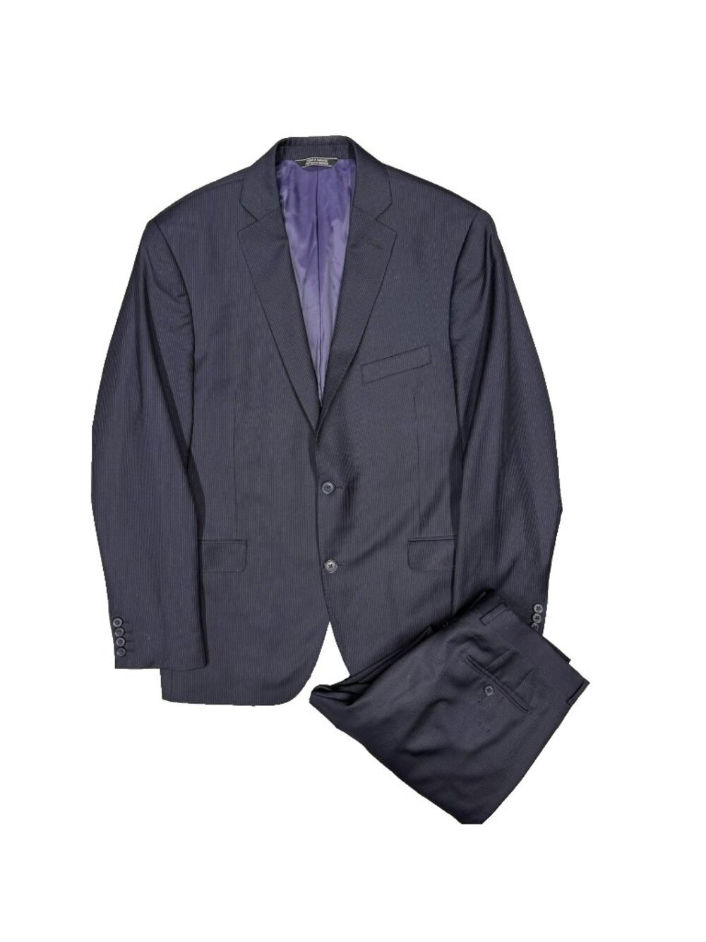 Saks Fifth Avenue RED Suit Pinstripe Navy Blue Wool Trim Fit 42R 36x30